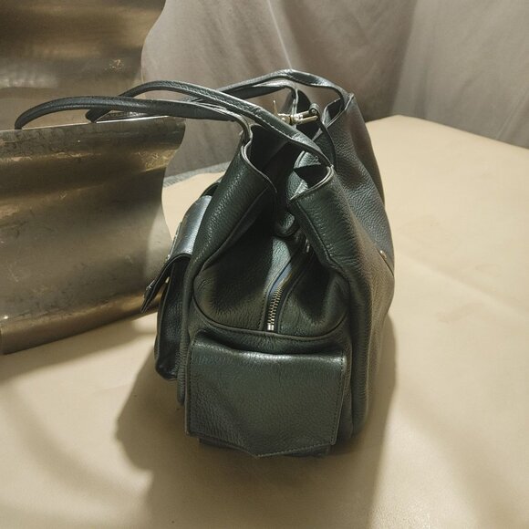 Botkier Metallic Teal Leather Handbag Dual Front Pockets Snap Closure - Picture 6 of 10